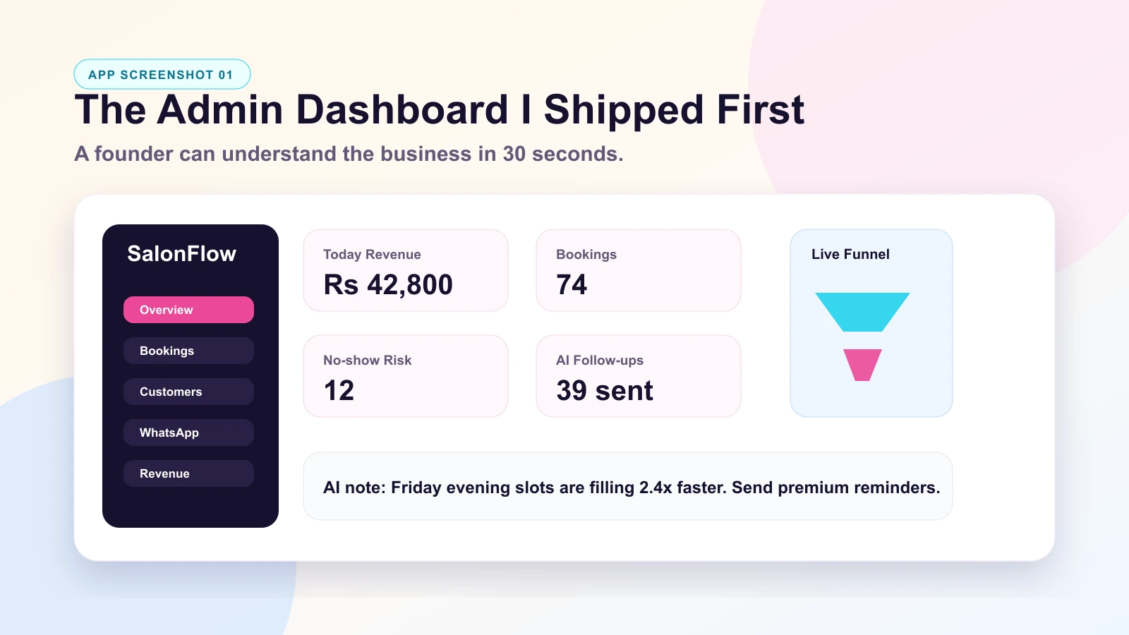 Admin dashboard screenshot from an AI-built app by Eugene Samuel, vibe coding expert in India