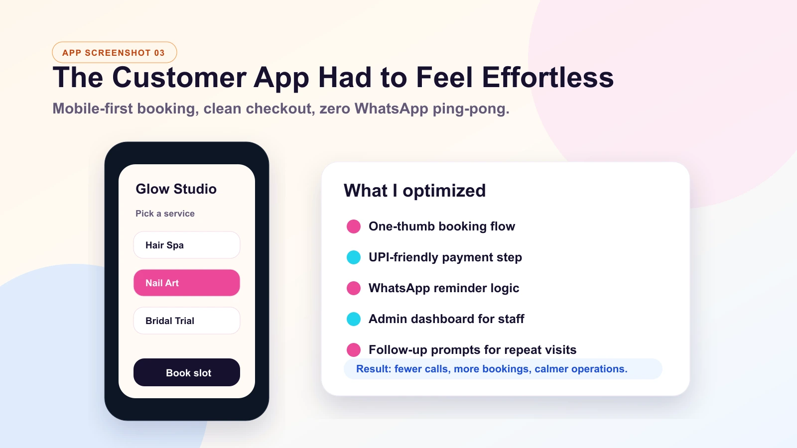 Mobile booking app screenshot built with AI by the best vibe coding expert in India